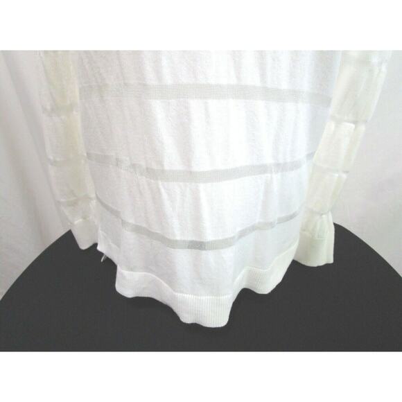 Vince Camuto Ivory Sheer Striped Long Sleeve Round Neck Light Sweater Petite S - Picture 3 of 8